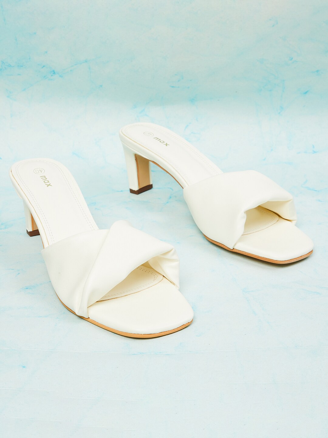 

max Women Cream-Coloured Embellished PU Kitten Heels with Buckles