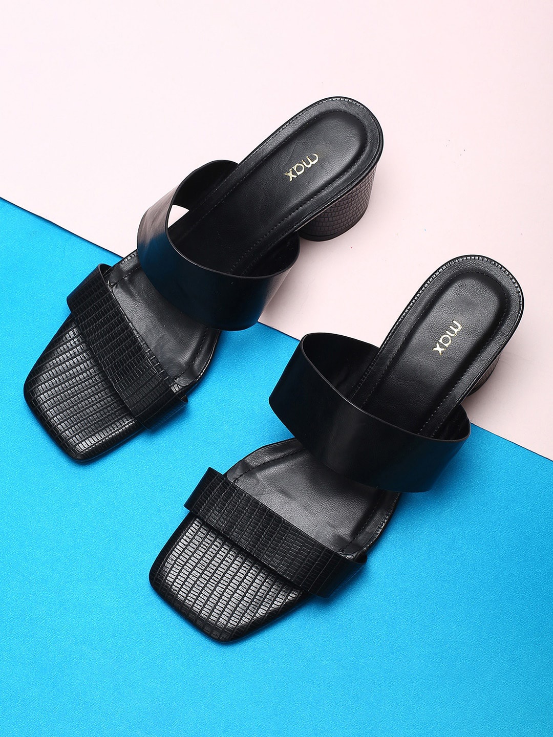

max Women Black Solid PU Block Heels