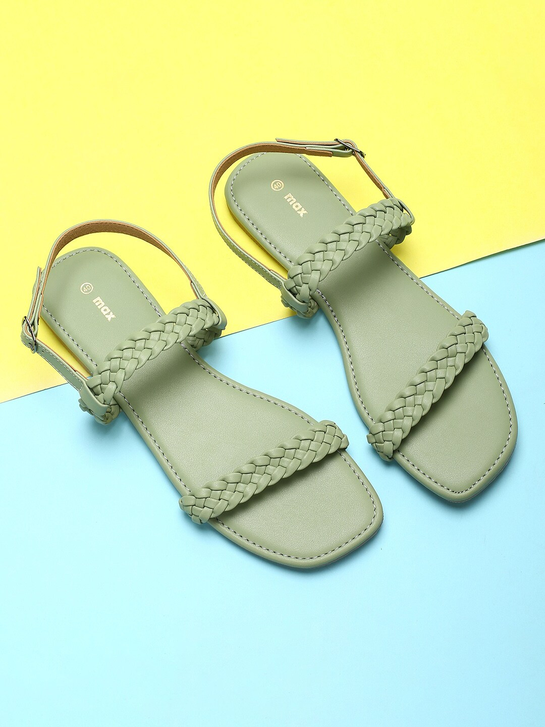 

max Women Green Open Toe Flats