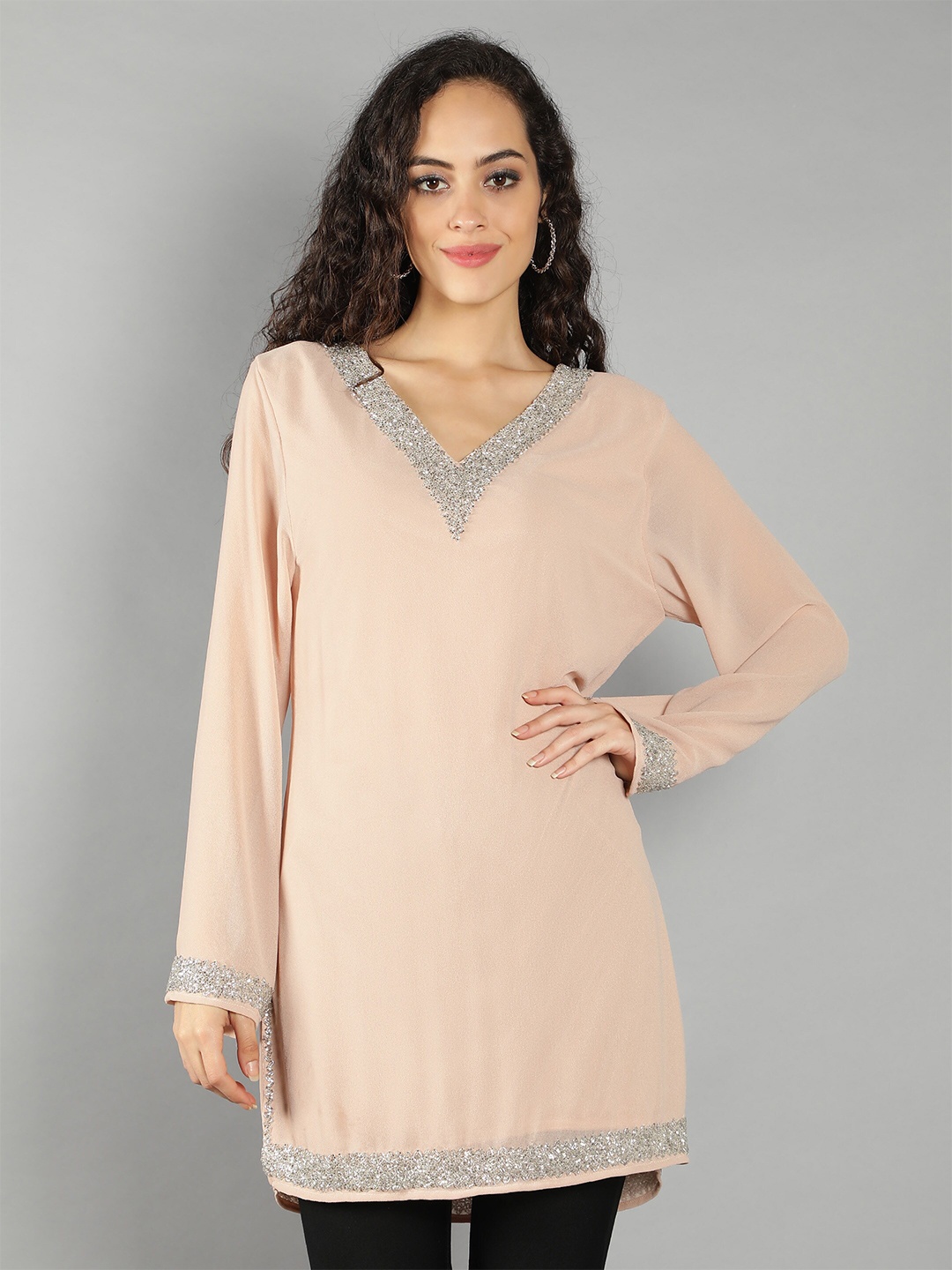 

DEBONATELLA Pink Embellished Longline Top