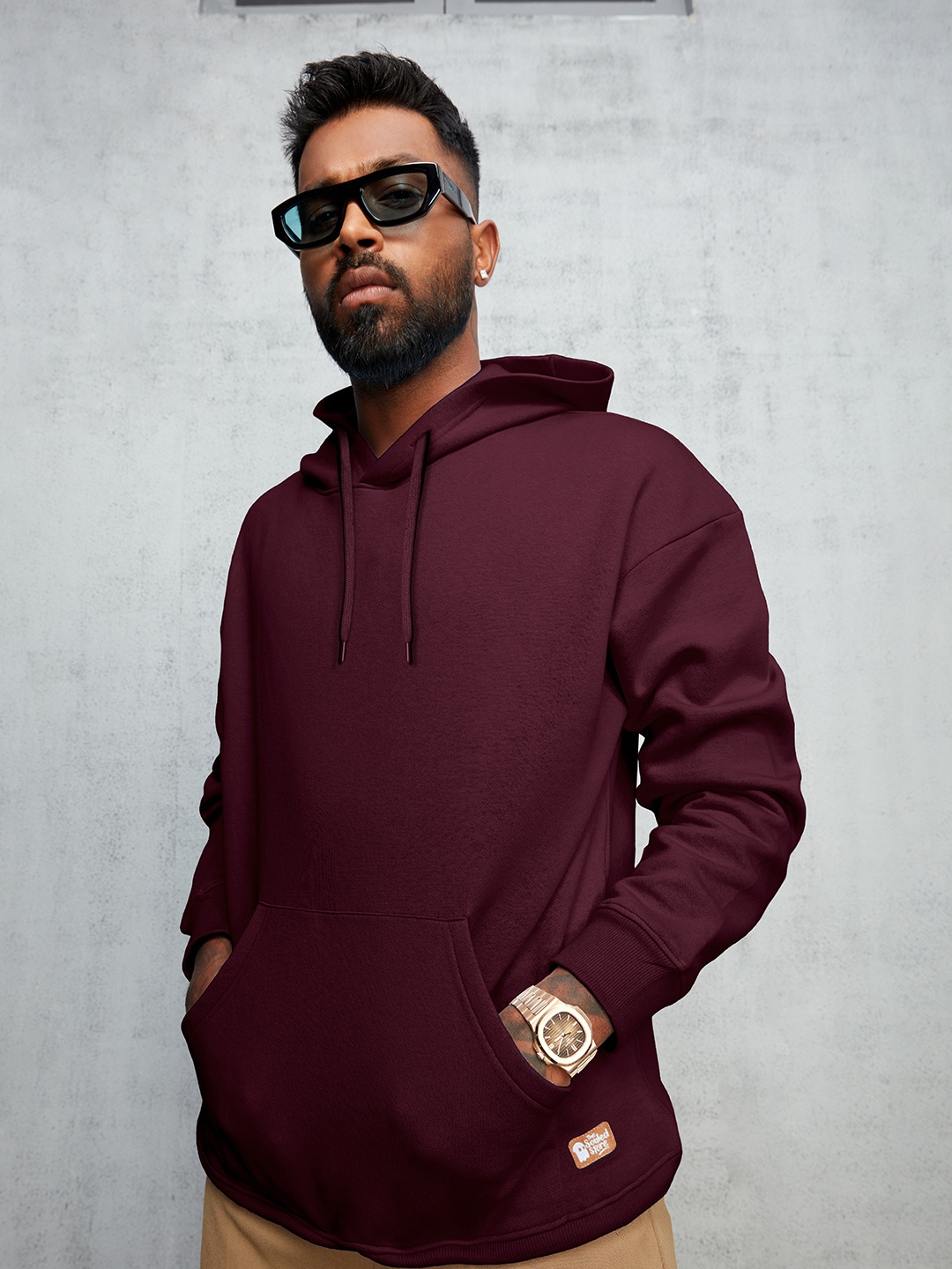

The Souled Store Men Burgundy Solid Hooded Oversized Sweatshirt