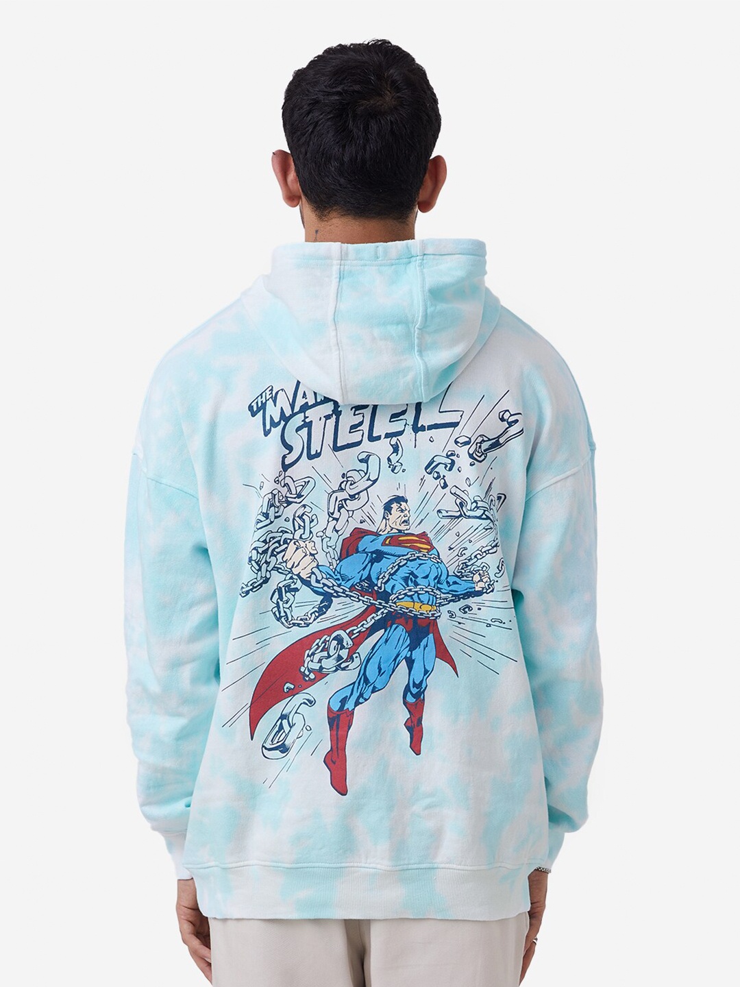 

The Souled Store Men Superman Graphic Print Pure Cotton Hooded Oversized Sweatshirt, Multi