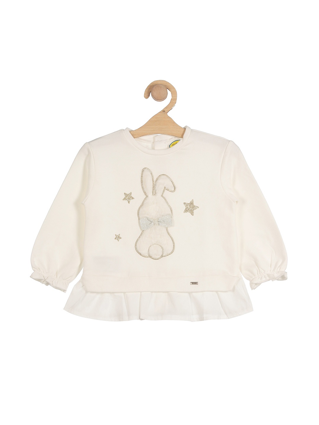 

Lil Lollipop White Cotton Rabbit Applique Puff Sleeve Top