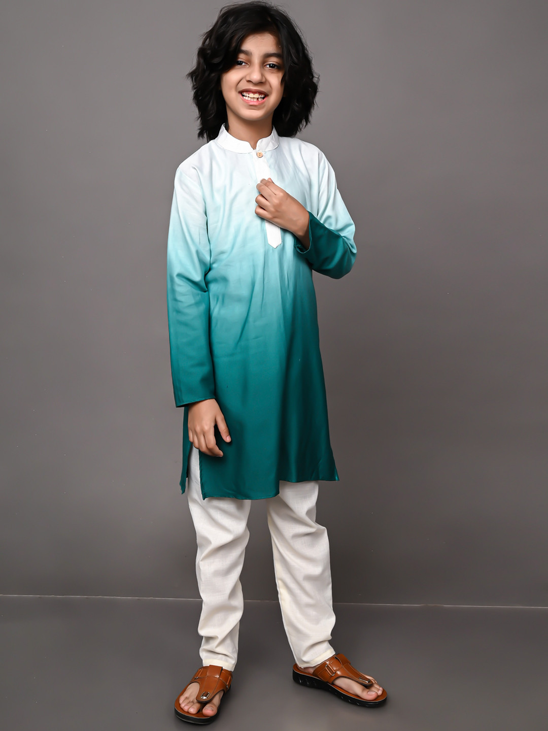 

VESHAM Boys Teal Dyed Kurta with Pyjamas