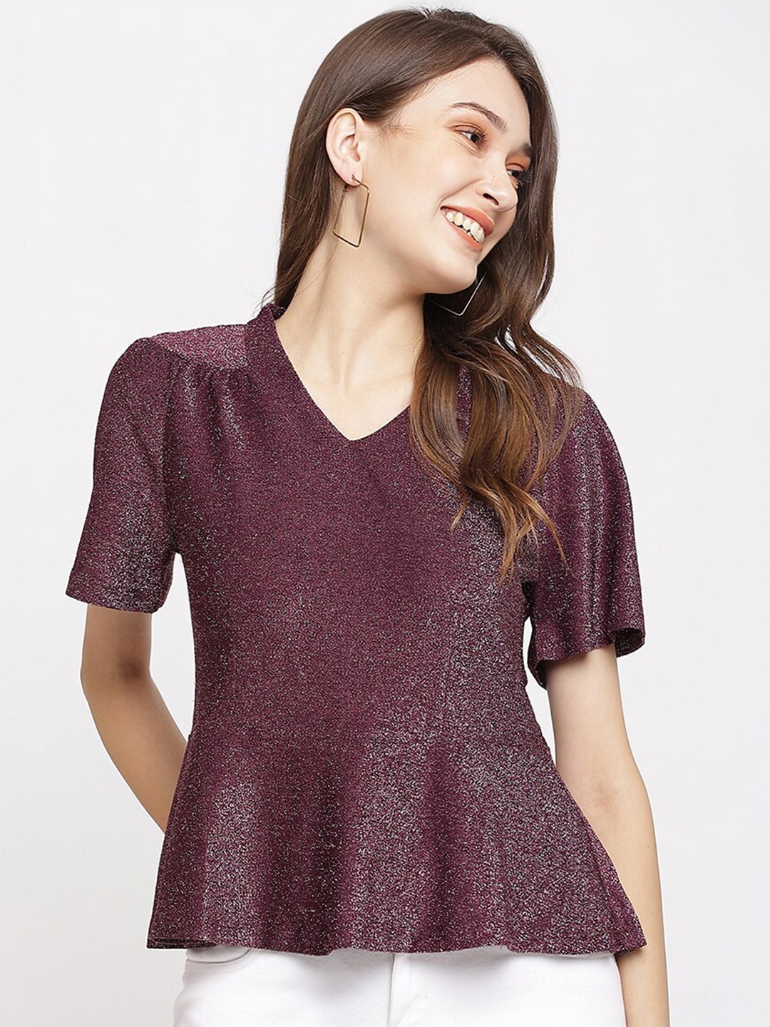 

Latin Quarters Purple Embellished Peplum Top