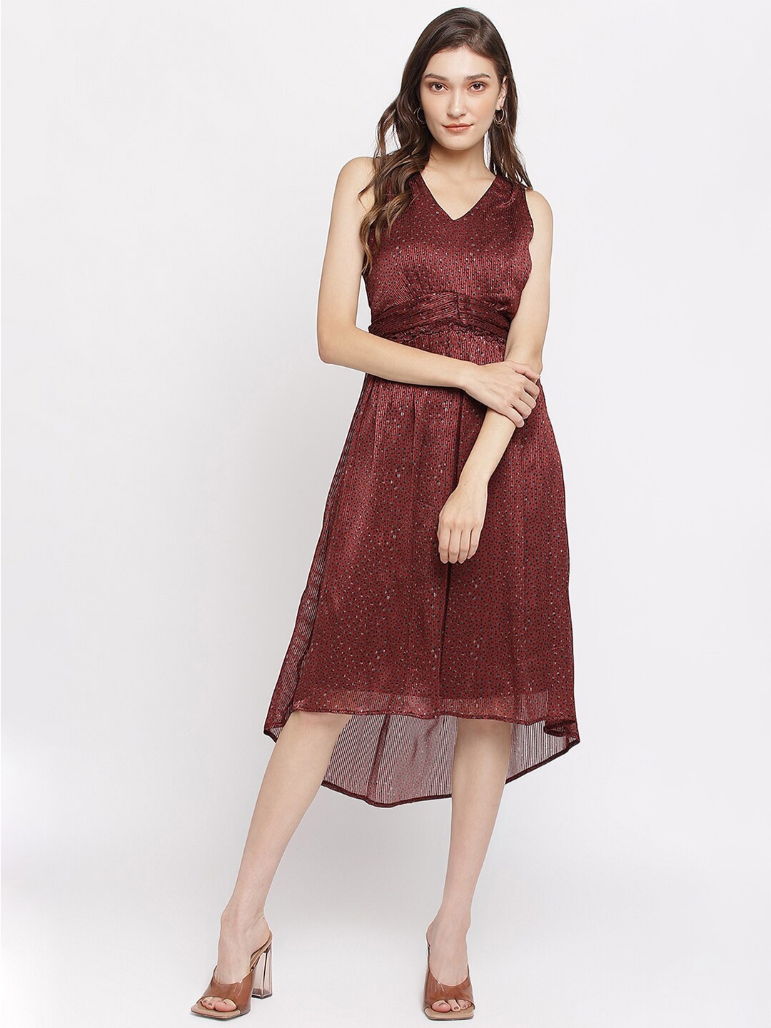 

Latin Quarters Maroon & Black Midi Dress