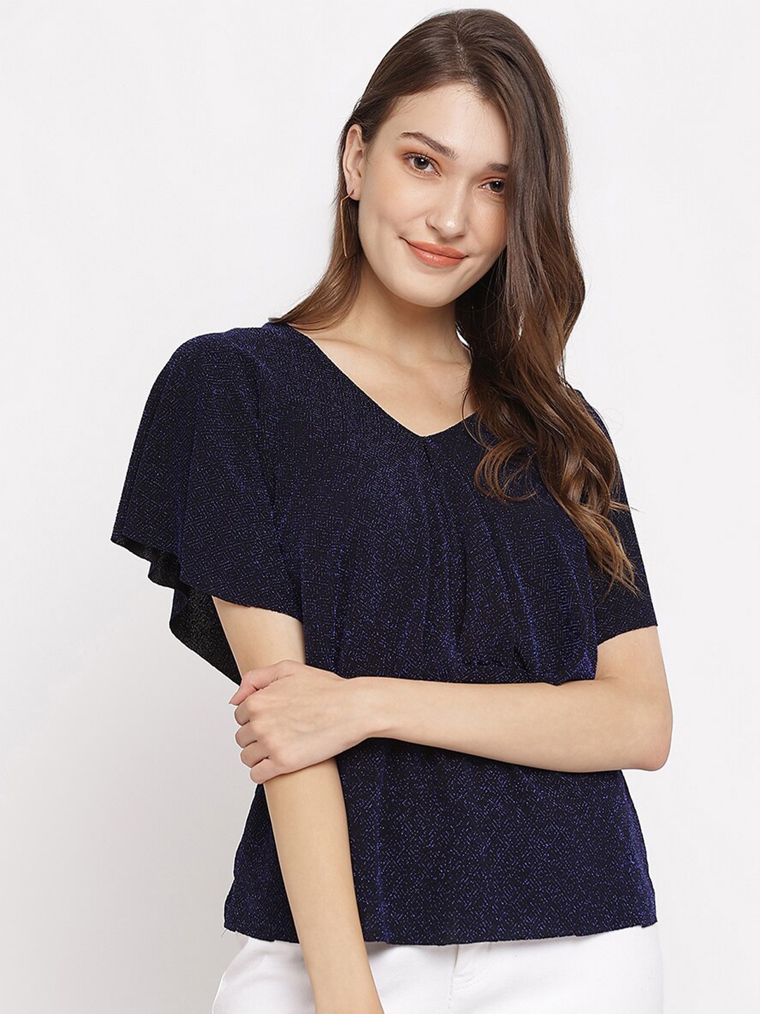 

Latin Quarters Women Blue Embellished Nylon Top