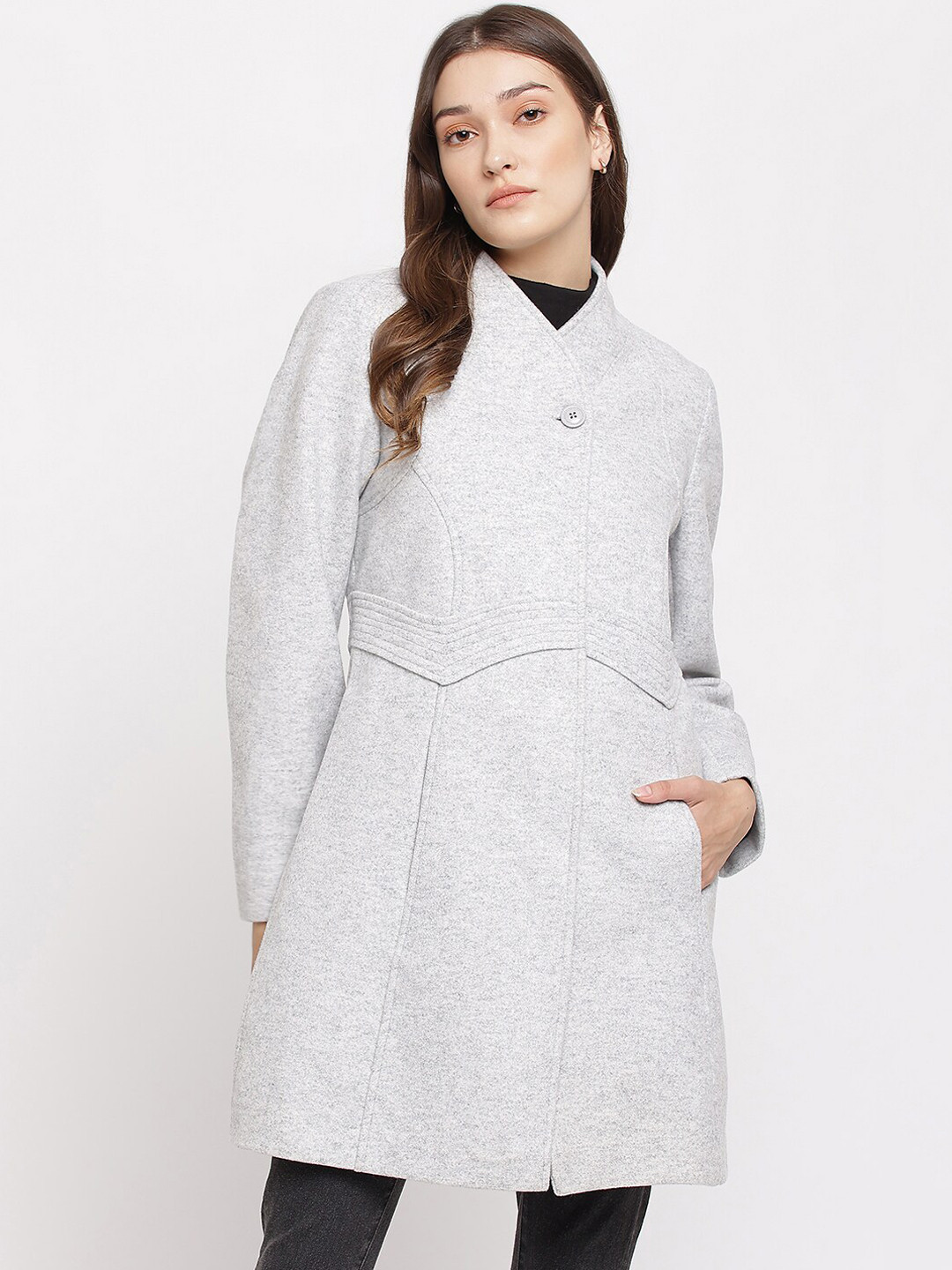 

Latin Quarters Women Grey Solid Overcoats