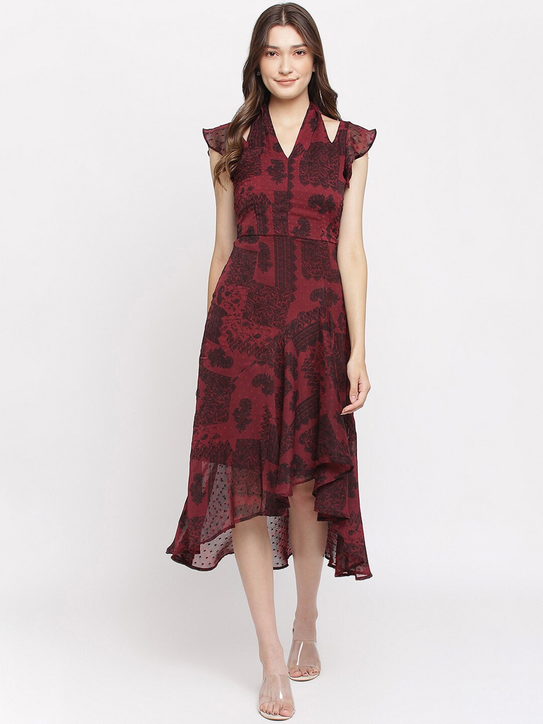 

Latin Quarters Maroon A-Line Midi Dress