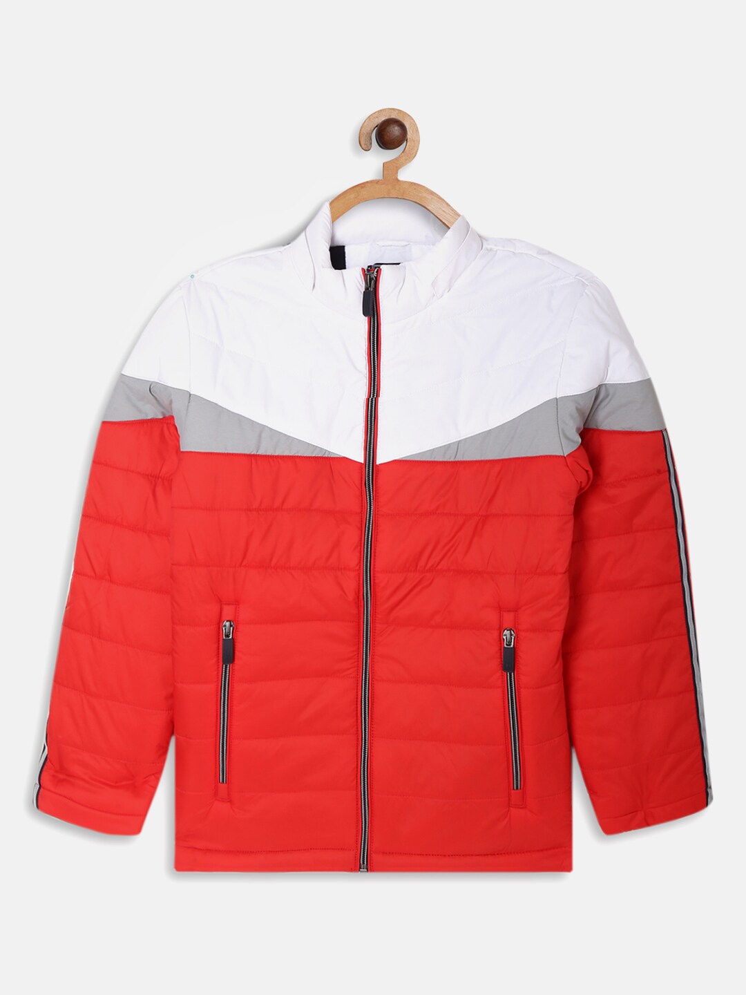 

Octave Boys Red and White Colourblocked Puffer Jacket