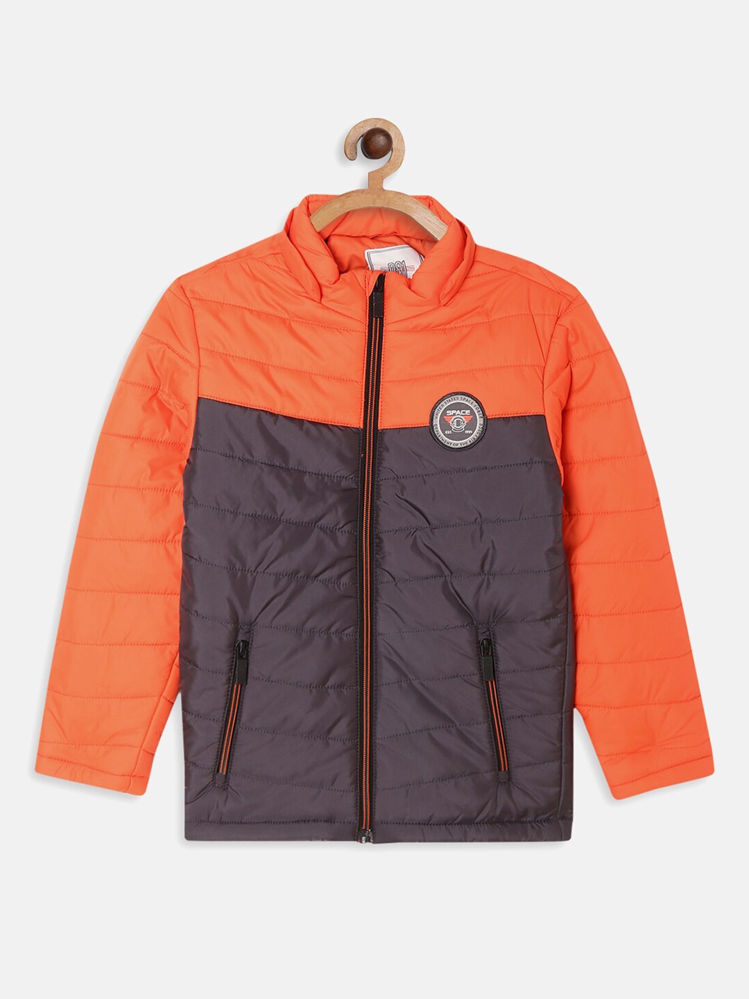 

Octave Boys Orange Colourblocked Padded Jacket with Patchwork