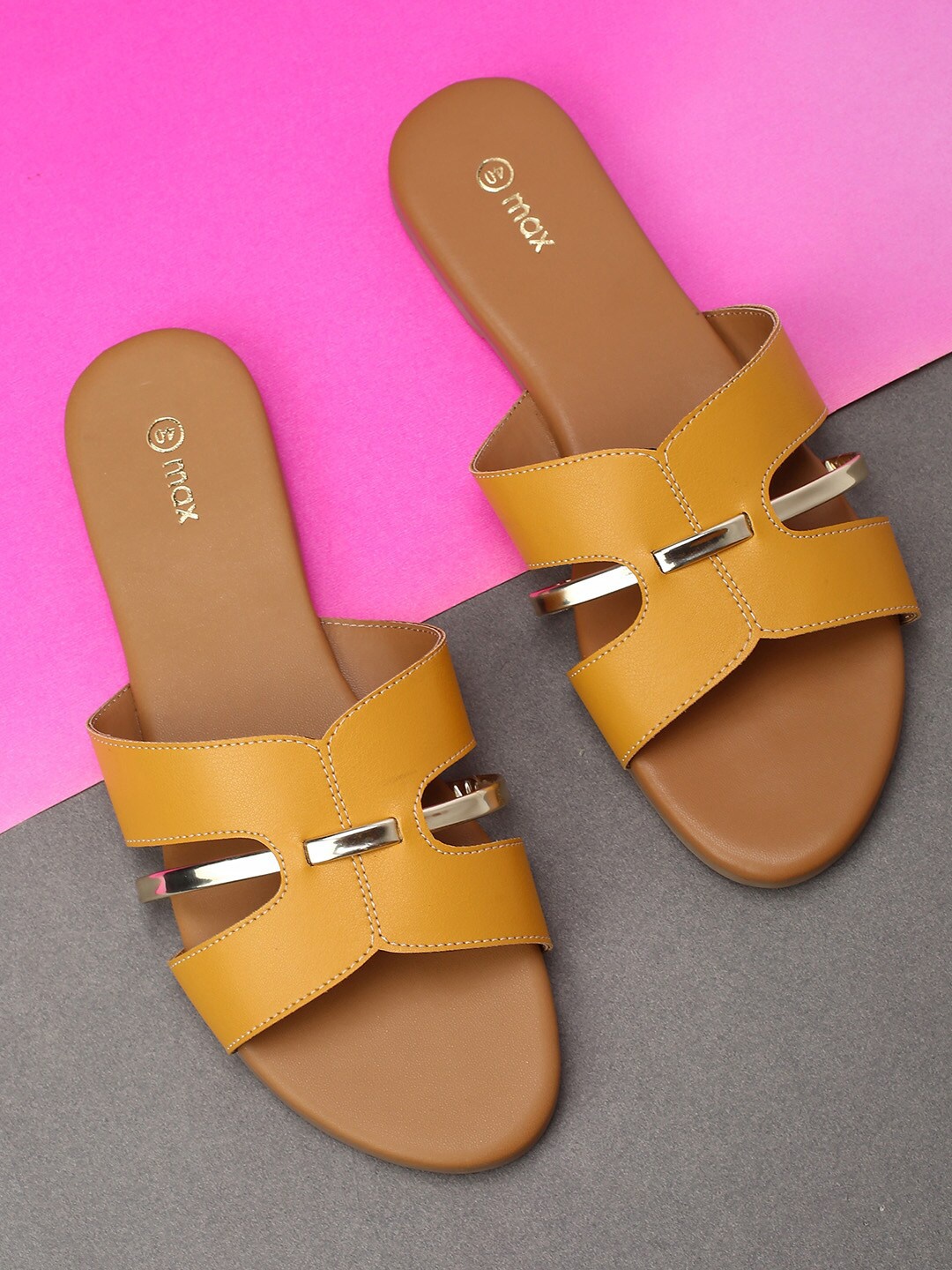 

max Women Solid Open Toe Flats, Mustard