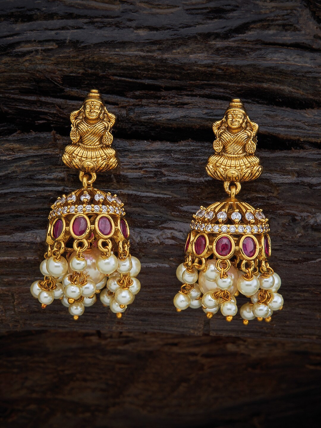 

Kushal's Fashion Jewellery Red Gold-Plated Dome Shaped Jhumkas Earrings