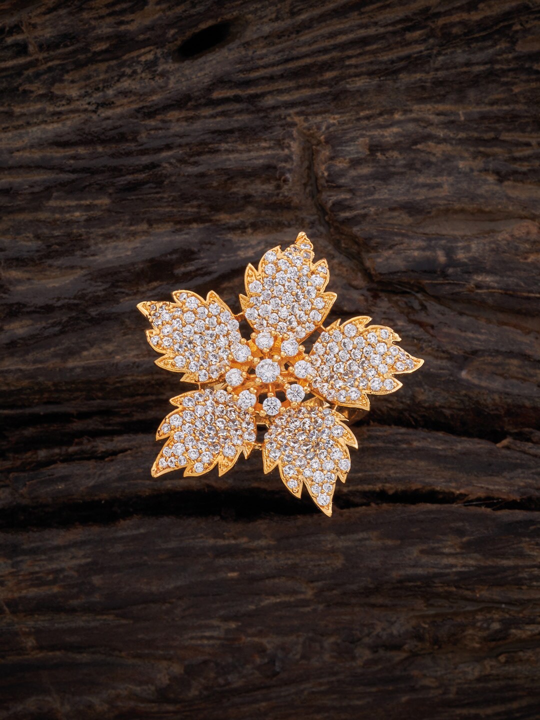 

Kushal's Fashion Jewellery Gold-Plated & White CZ Studded Adjustable Finger Ring