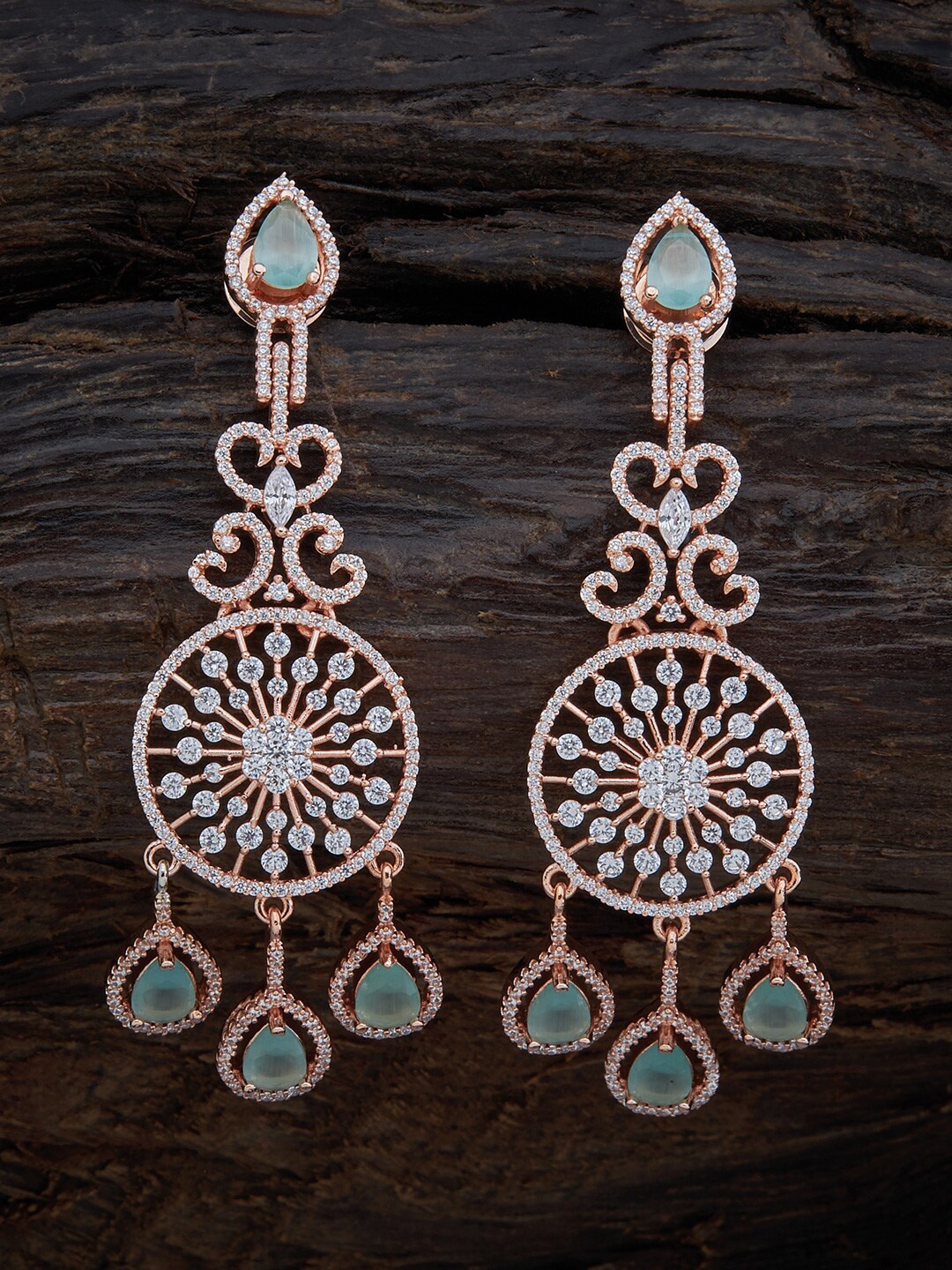

Kushal's Fashion Jewellery Rose Gold-Plated Sea Green Contemporary Drop Earrings