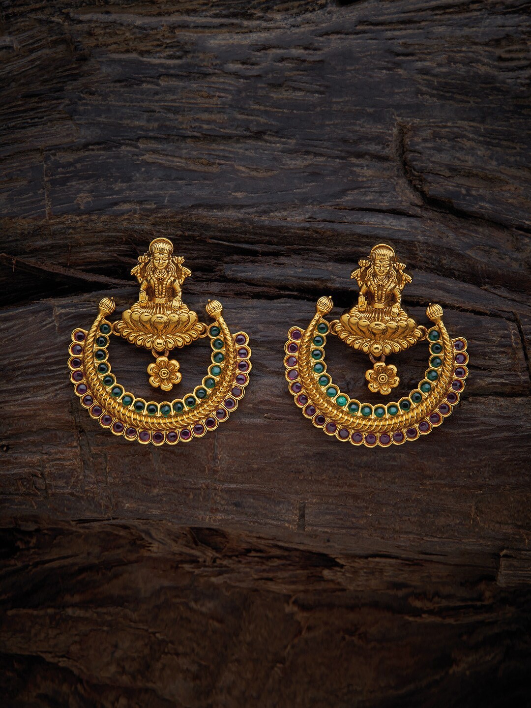 

Kushal's Fashion Jewellery Gold Plated & Red Contemporary Chandbalis Earrings