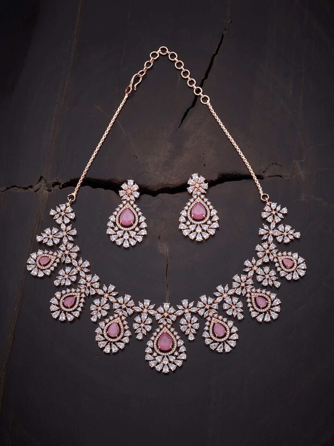 

Kushal's Fashion Jewellery Rose Gold-Plated Rose Gold-Colored Cubic Zirconia Jewellery Set