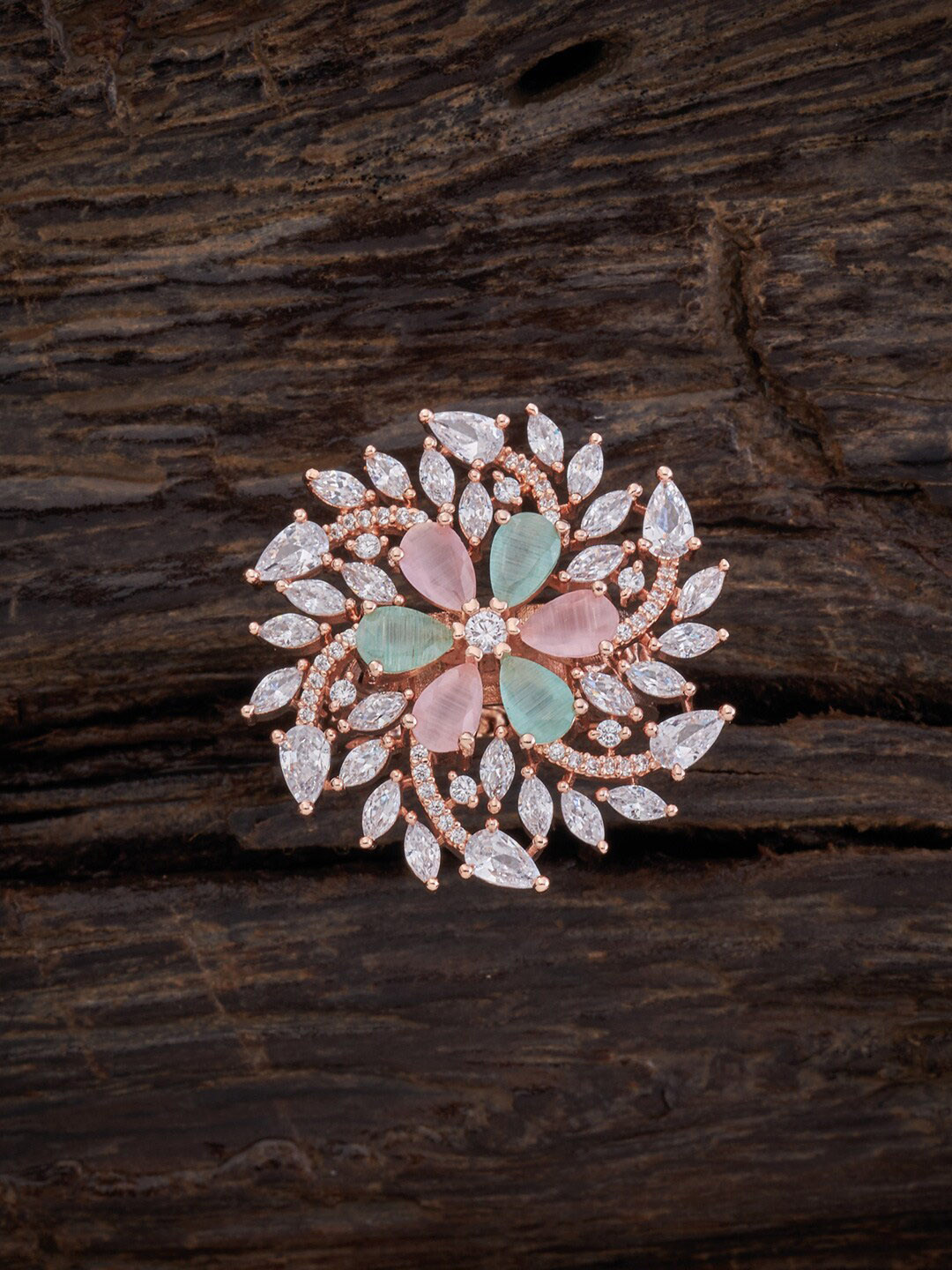 

Kushal's Fashion Jewellery Rose Gold-Plated & CZ Studded Finger Ring, Pink