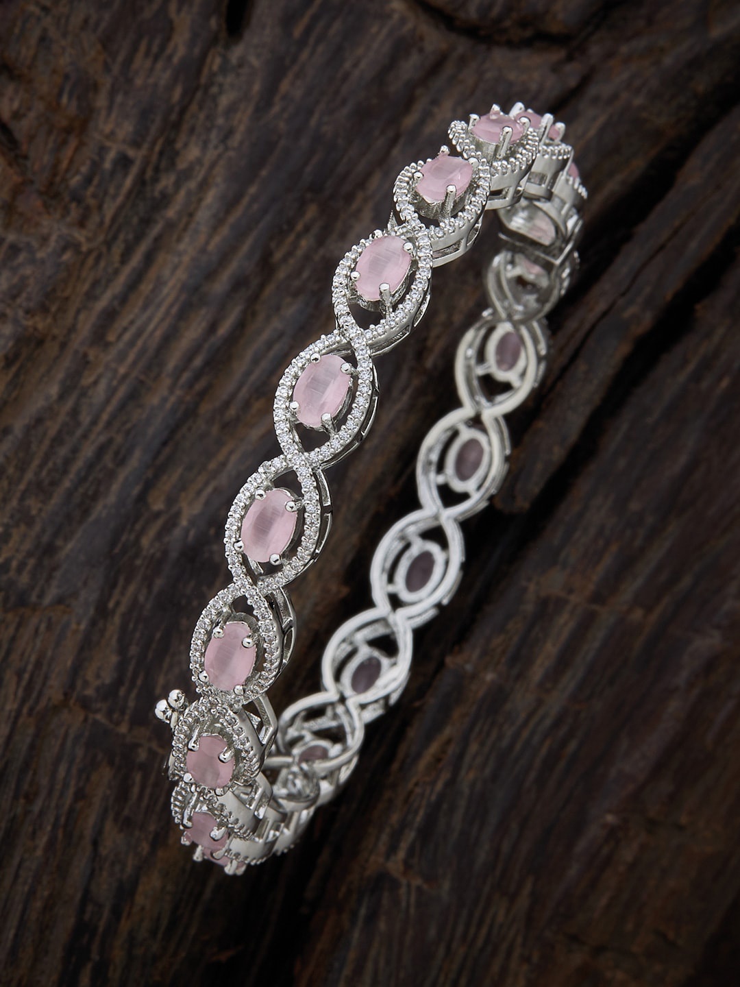 

Kushal's Fashion Jewellery Rhodium-Plated Pink CZ Studded Bangle, Silver