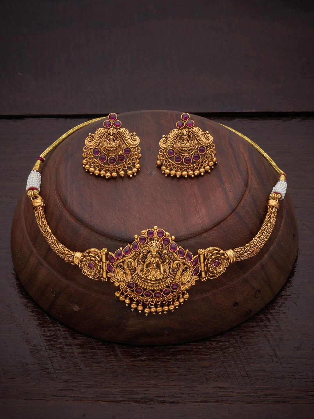 

Kushal's Fashion Jewellery Gold-Toned Red Stones Studded Jewellery Set