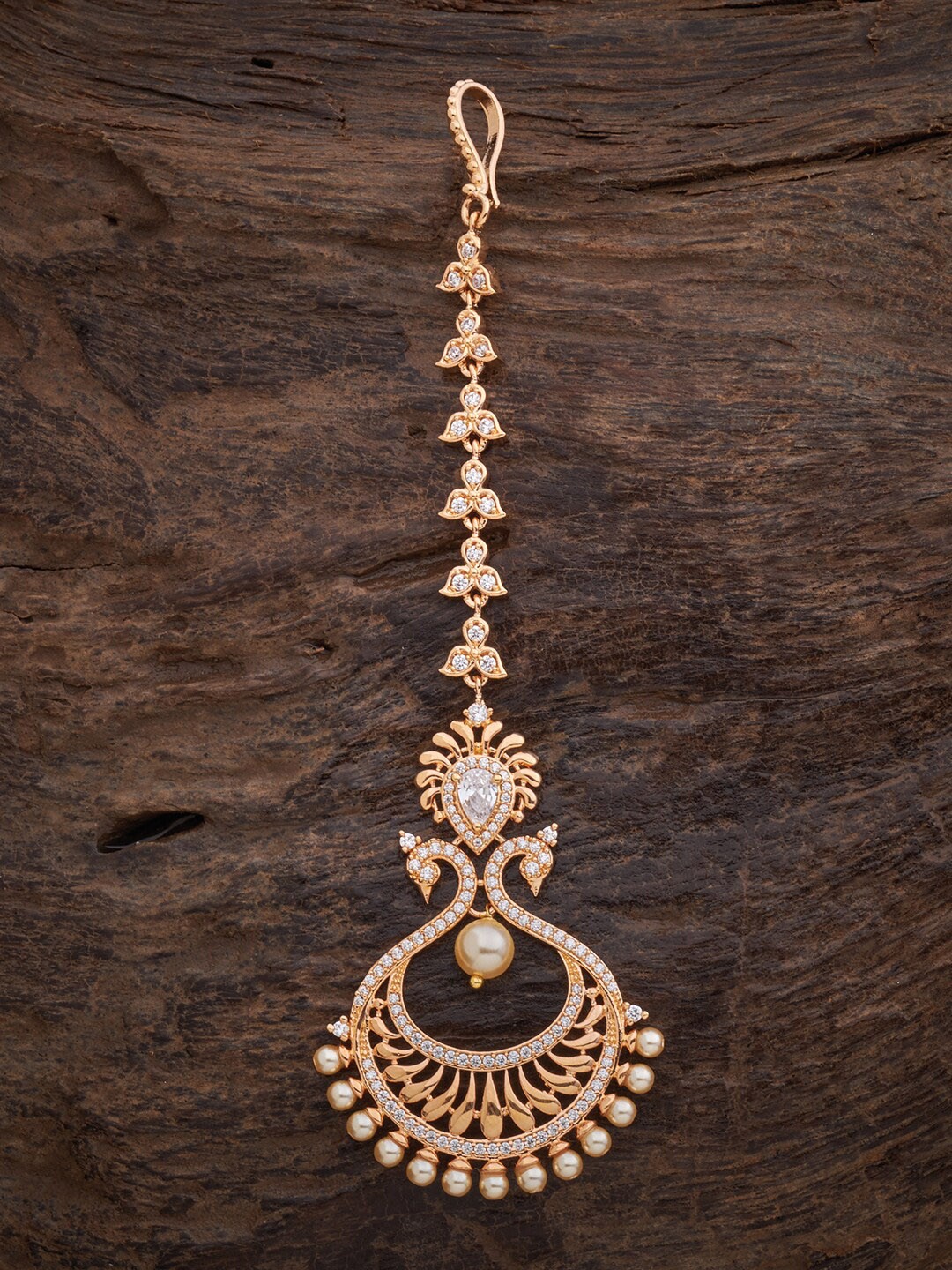 

Kushal's Fashion Jewellery Gold-Plated White CZ-Beaded Maangtika