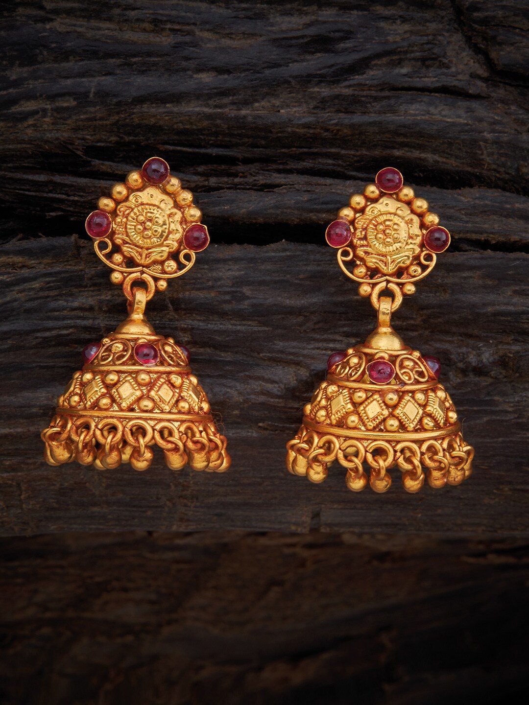 

Kushal's Fashion Jewellery 2.5 Pure Silver Gold-Plated & Pink Temple Jhumkas Earrings