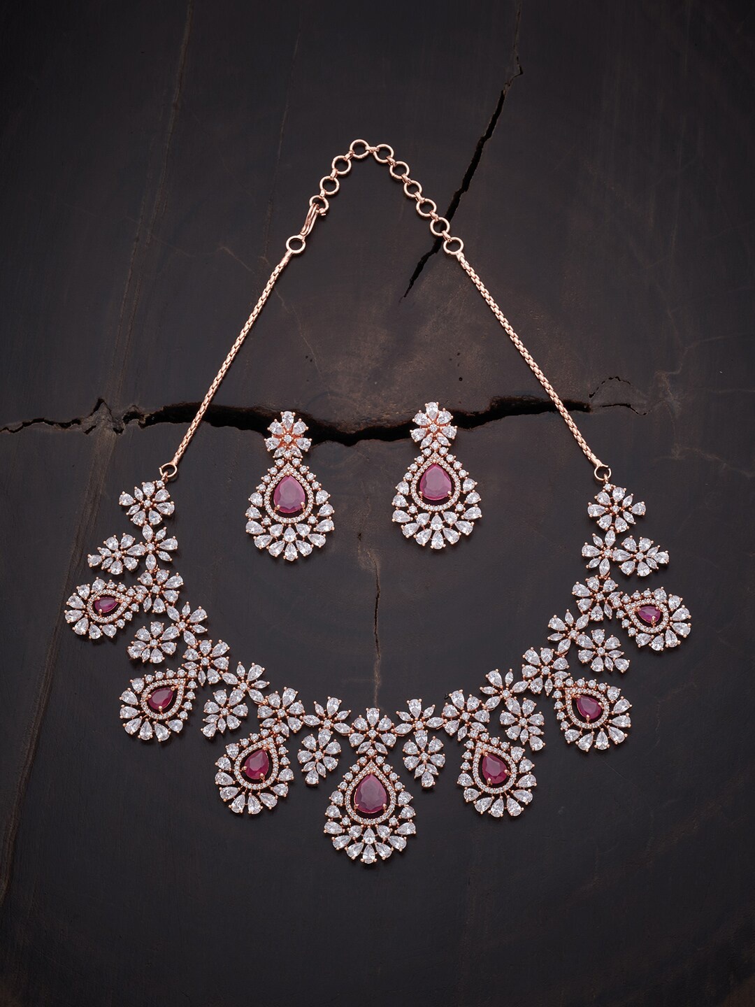 

Kushal's Fashion Jewellery Rose Gold-Plated Pink & White CZ Studded Jewellery Set
