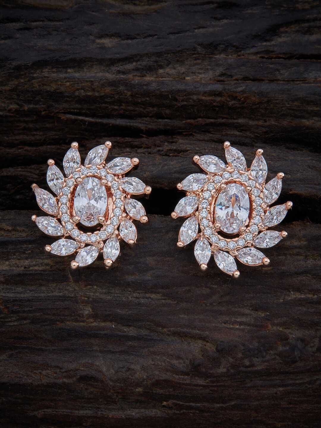 

Kushal's Fashion Jewellery White Rose-Gold Plated Cubic Zirconia Studs Earrings