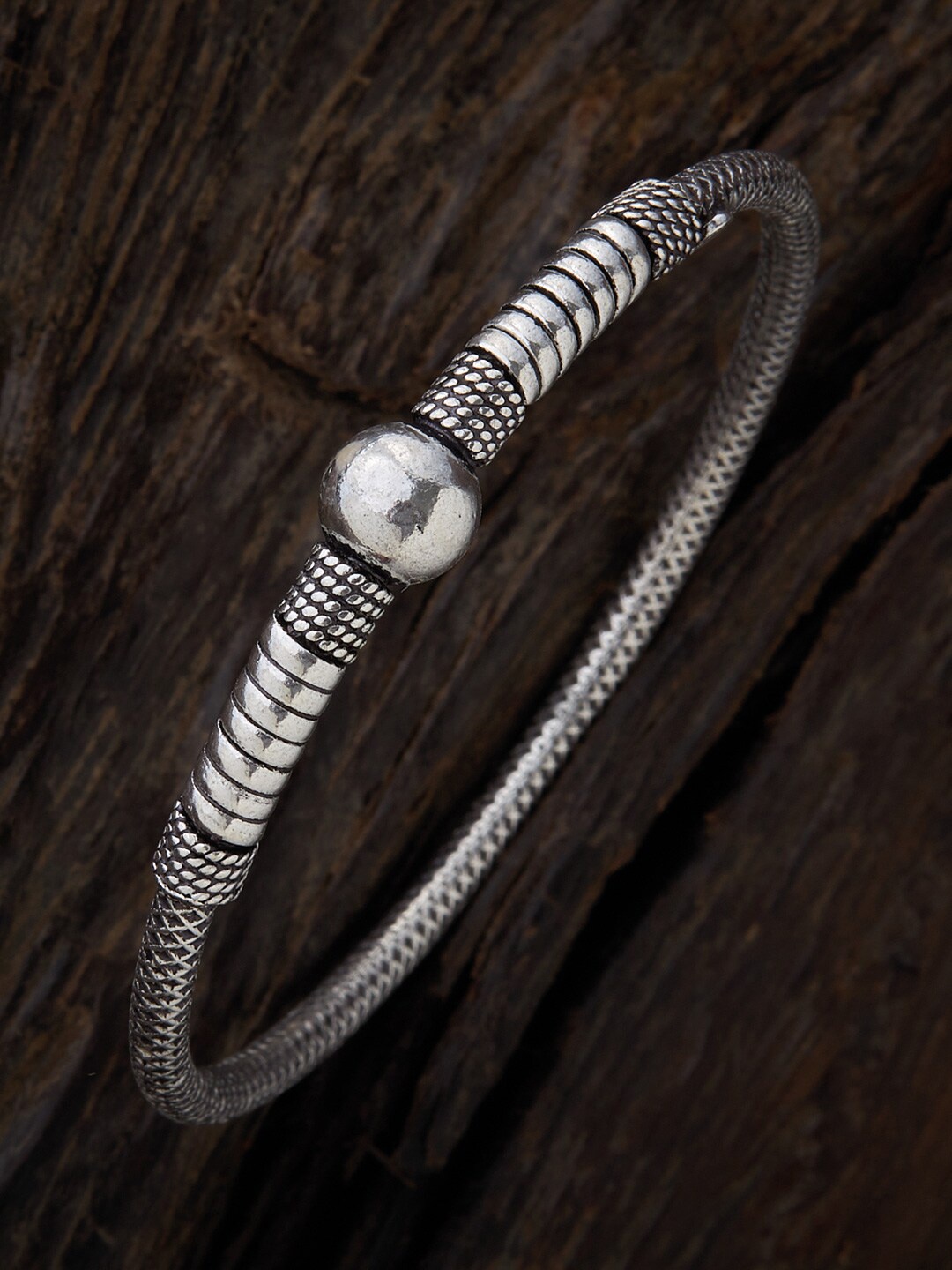 

Kushal's Fashion Jewellery Women Silver-Toned Silver Oxidised Silver-Plated Kada Bracelet