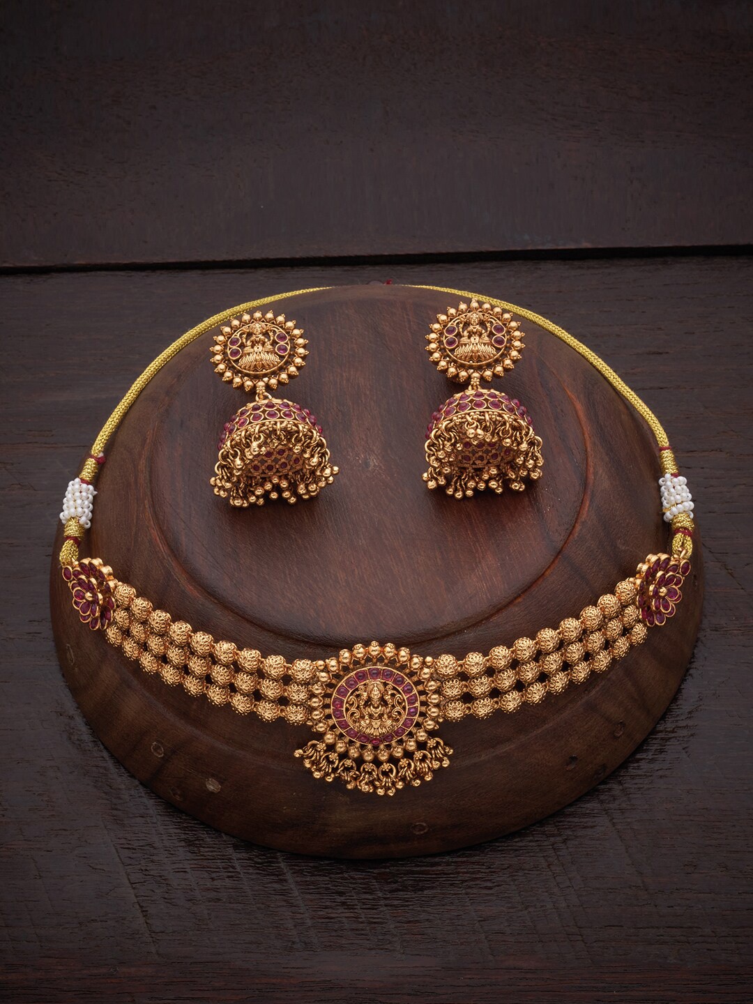 

Kushal's Fashion Jewellery Gold-Plated Pink Stone-Studded & Beaded Jewellery Set