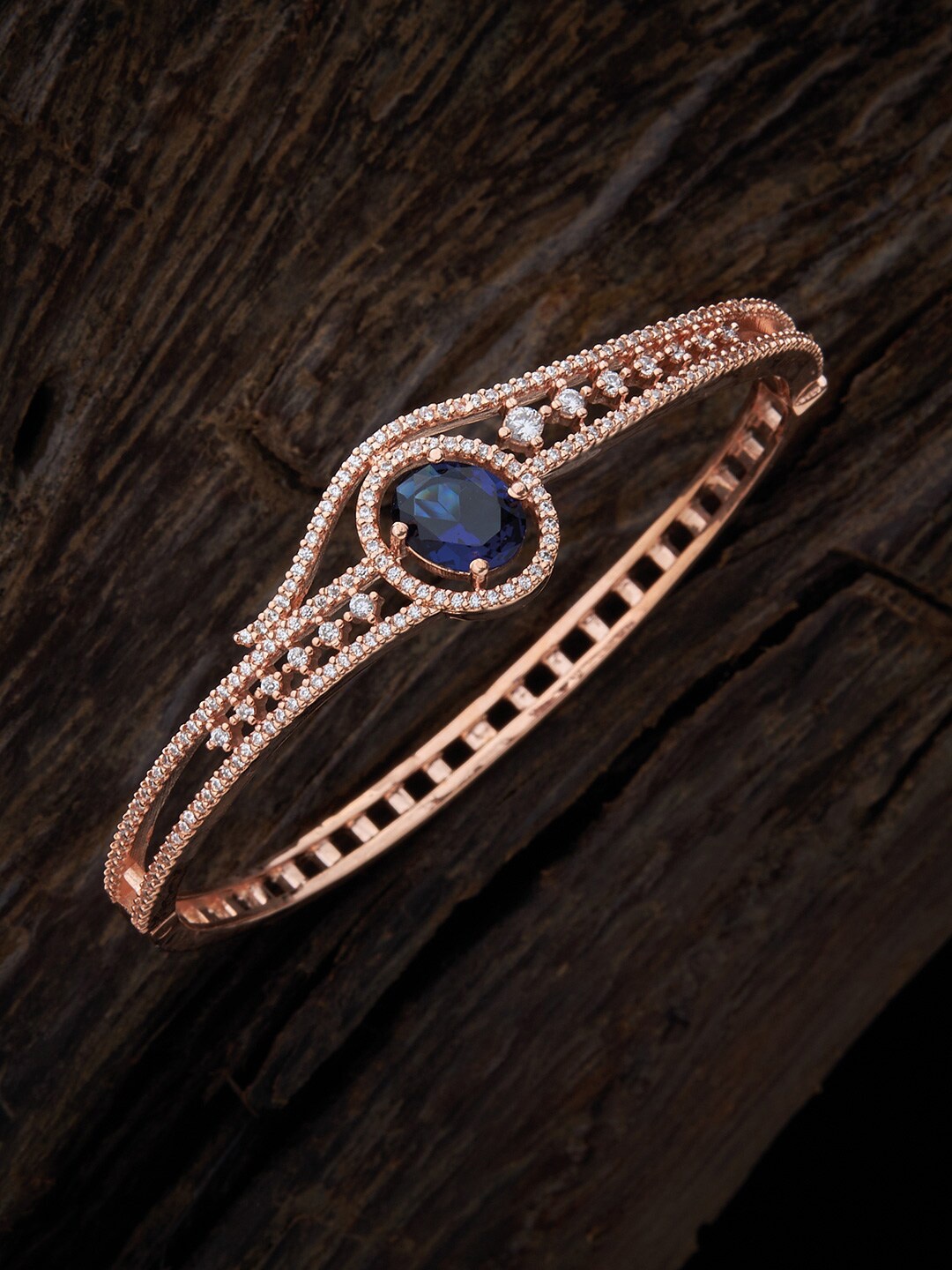 

Kushal's Fashion Jewellery Women Gold-Plated & Blue Cubic Zirconia Bangle-Style Bracelet