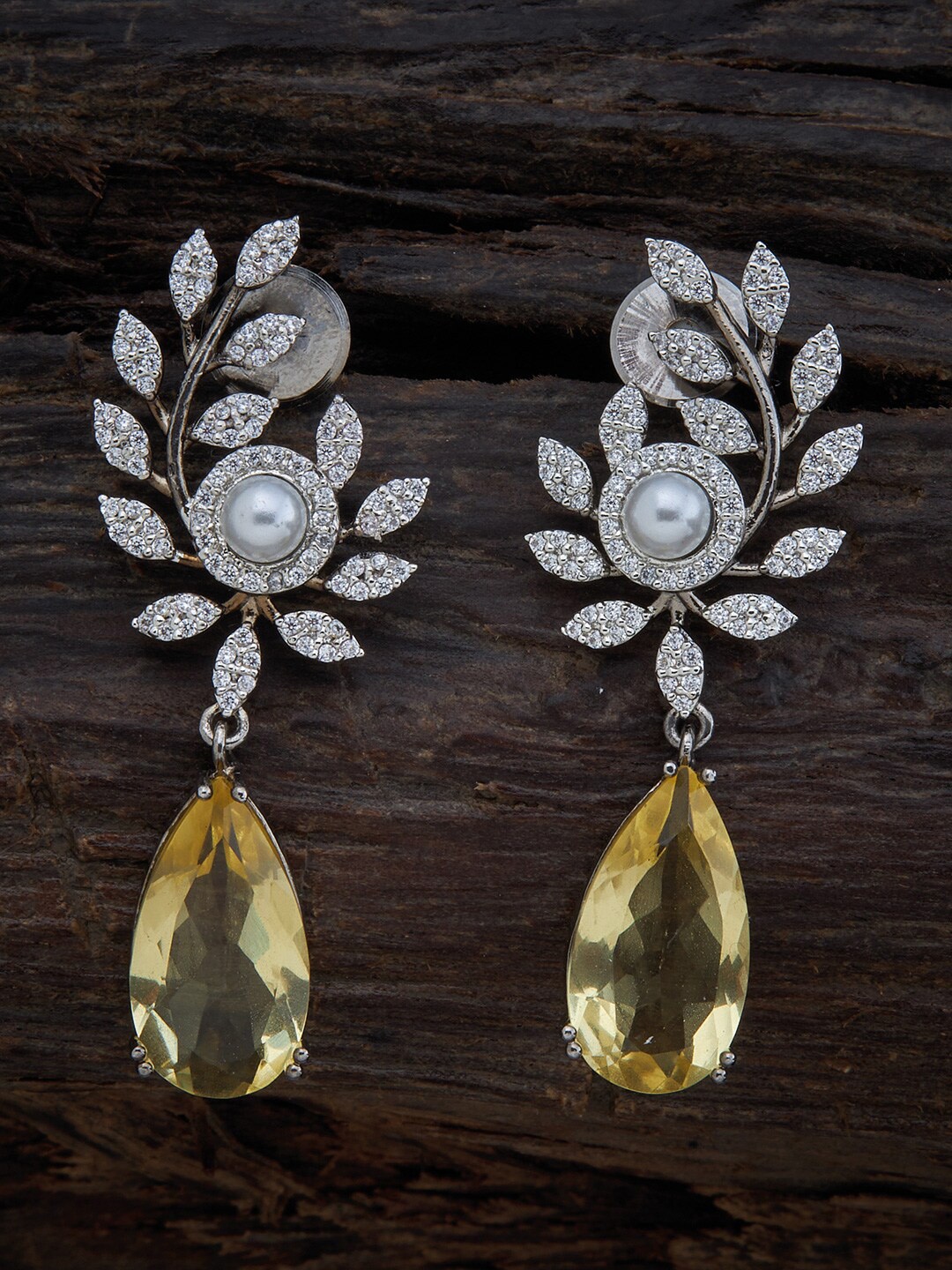 

Kushal's Fashion Jewellery Yellow Rose-Gold Plated Cubic Zirconia Drop Earrings