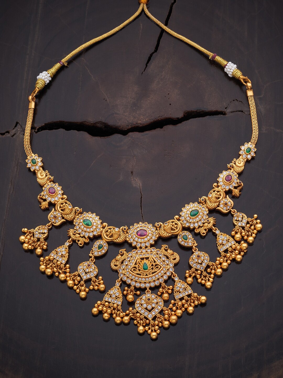 

Kushal's Fashion Jewellery Red & Green Pure Silver Temple Necklace