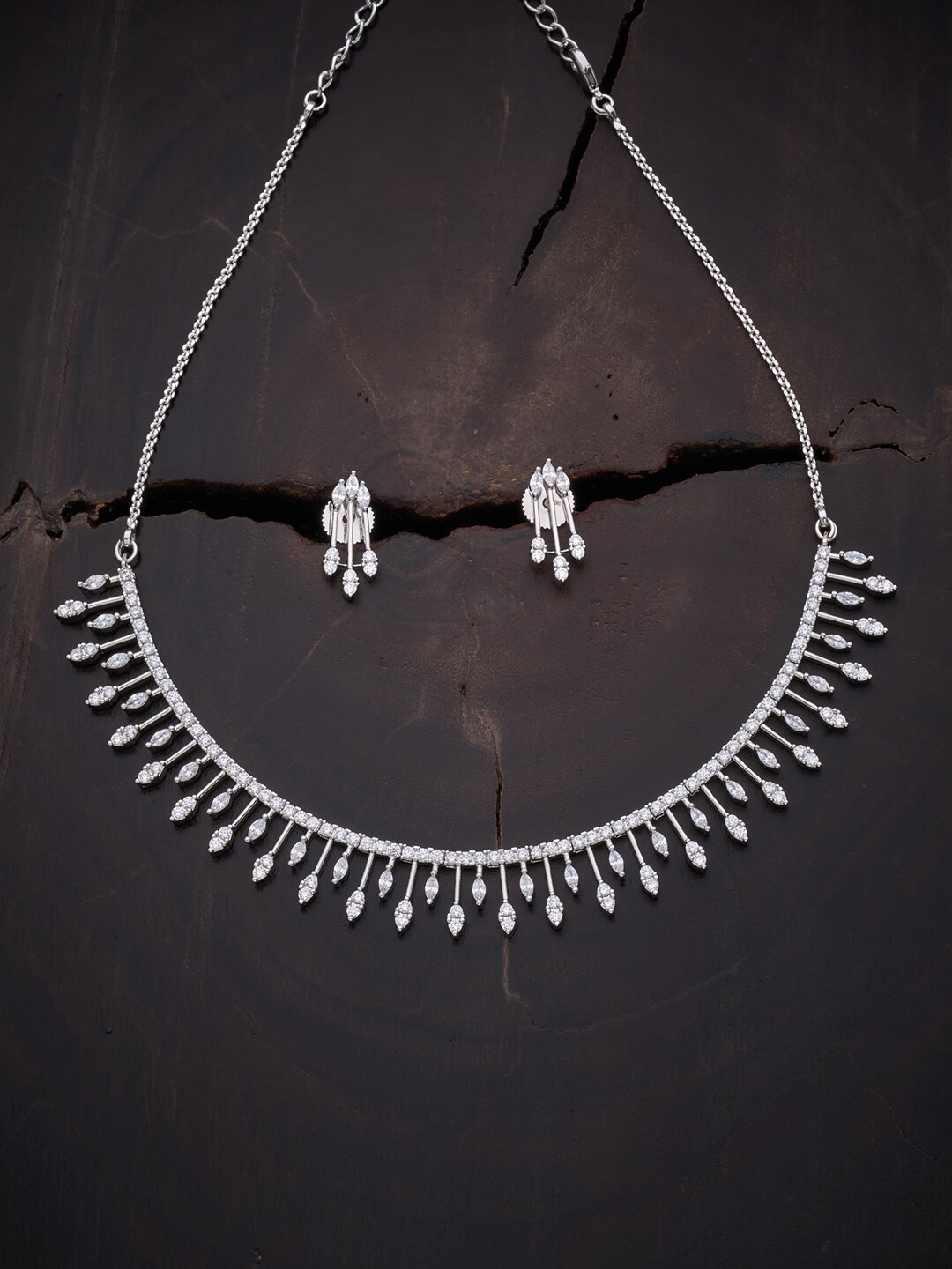 

Kushal's Fashion Jewellery Rhodium-Plated White Cubic Zirconia Studded Jewellery Set