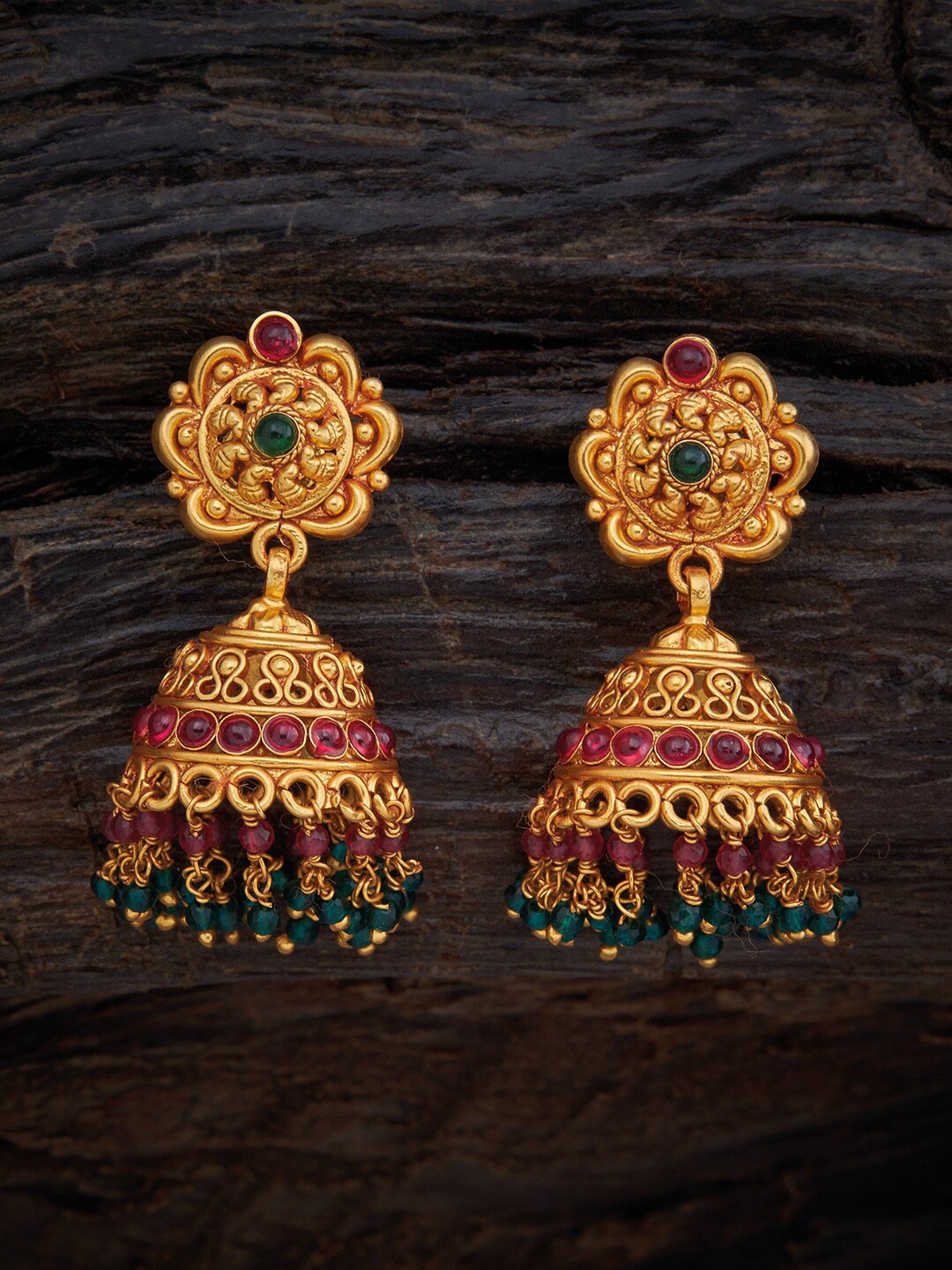 

Kushal's Fashion Jewellery Red 92.5 Pure Silver Contemporary Jhumkas Earrings