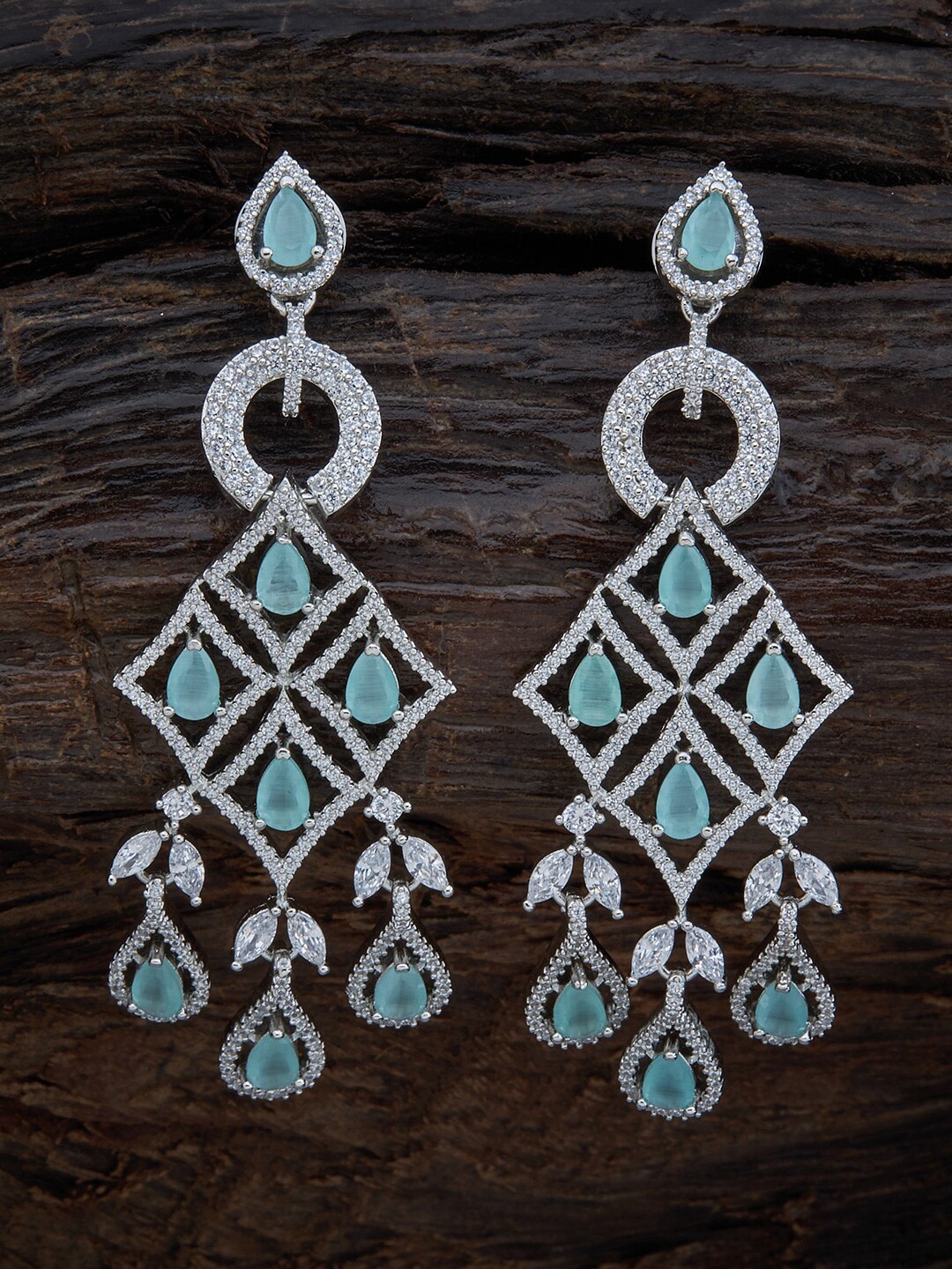 

Kushal's Fashion Jewellery Sea Green Cubic Zirconia Contemporary Drop Earrings