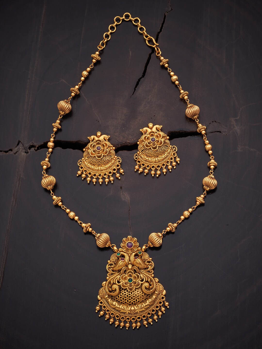 

Kushal's Fashion Jewellery Red & Green Stone Studded Jewellery Set