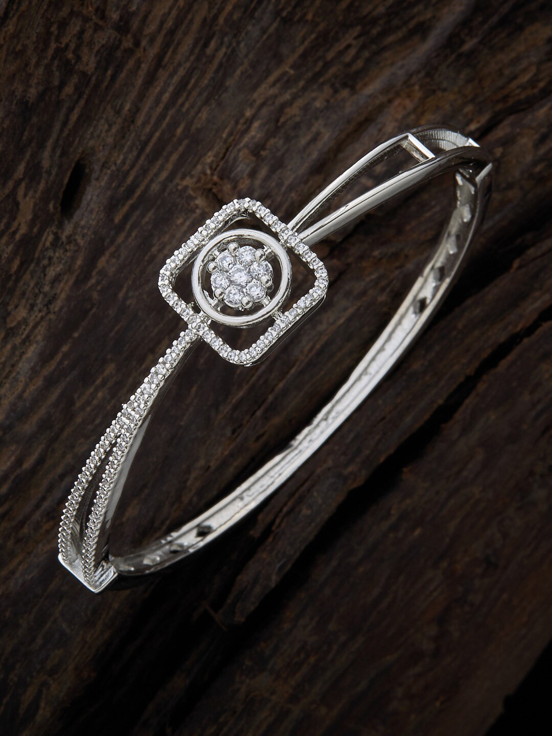 

Kushal's Fashion Jewellery Women White Silver Rhodium-Plated Kada Bracelet
