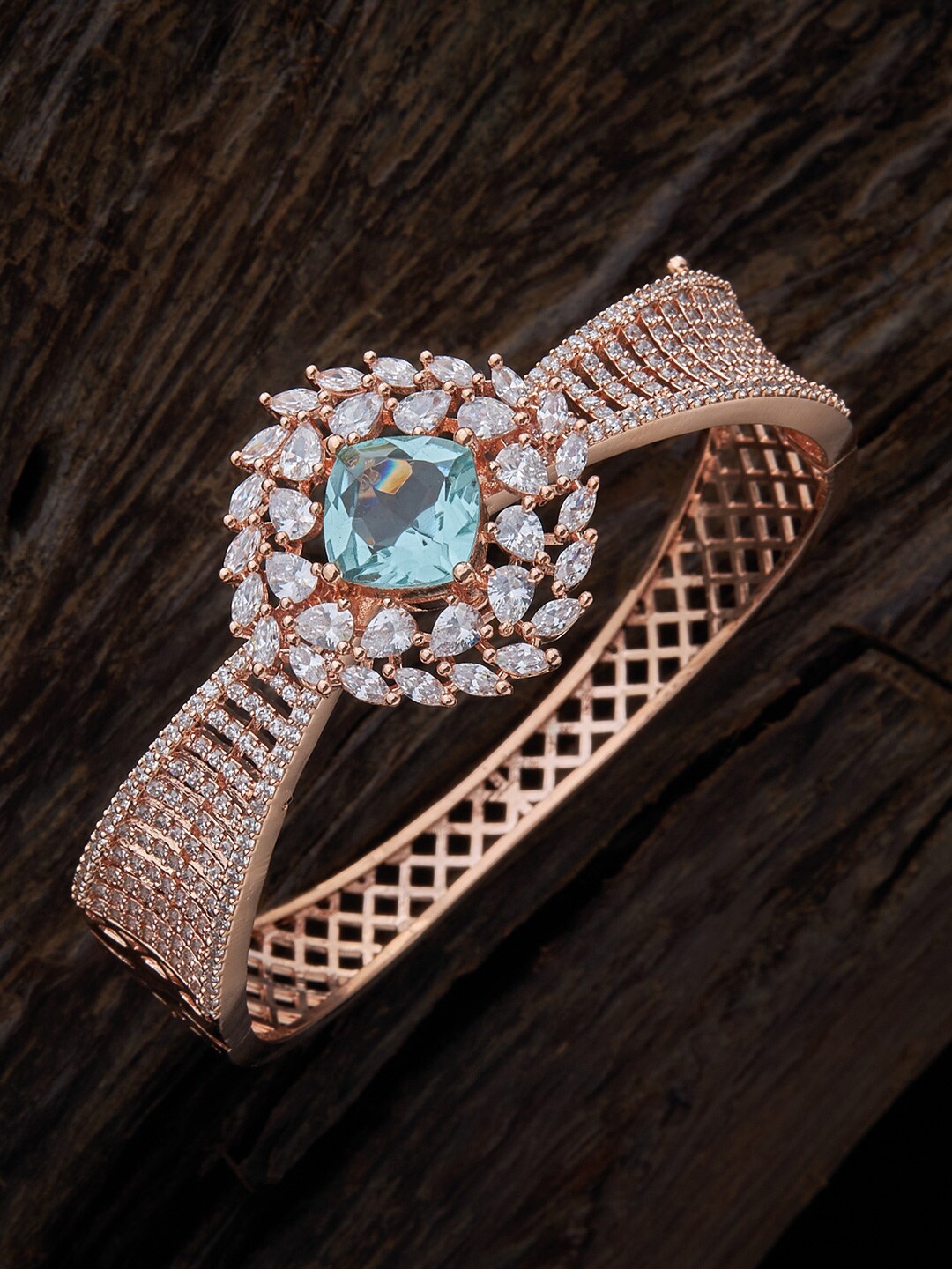 

Kushal's Fashion Jewellery Women Gold-Toned & Sea Green Silver Gold-Plated Kada Bracelet