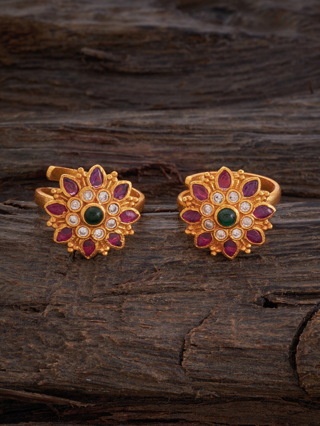 

Kushal's Fashion Jewellery 92.5 Pure Silver Red & Green Stone-Studded Adjustable Toe Rings