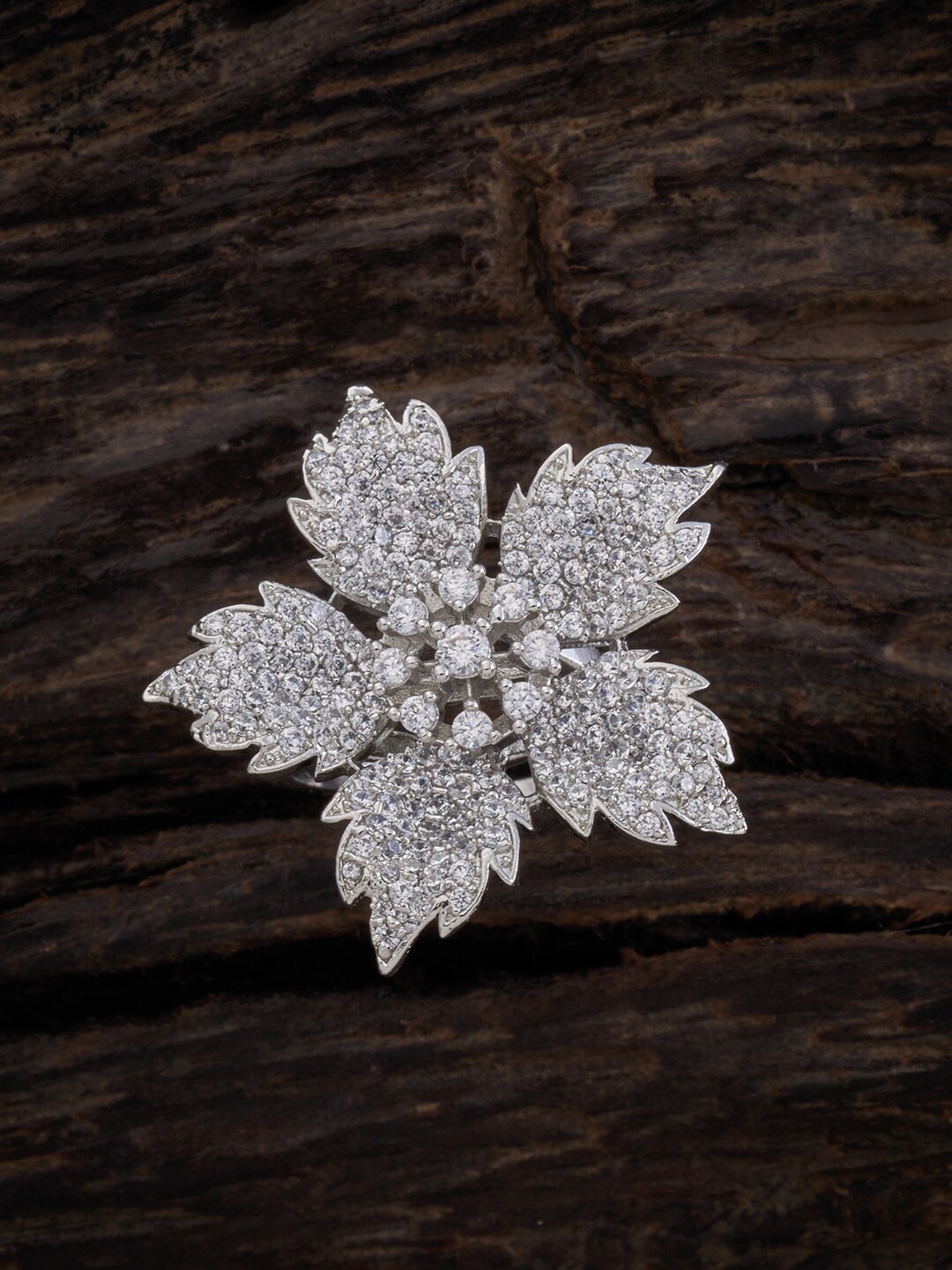 

Kushal's Fashion Jewellery Rhodium-Plated White CZ-Studded Adjustable Finger Ring, Silver