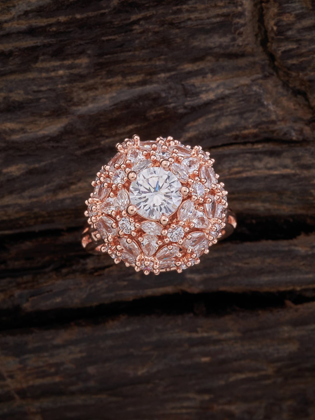 

Kushal's Fashion Rose-Gold Plated & White Cubic Zirconia Ring