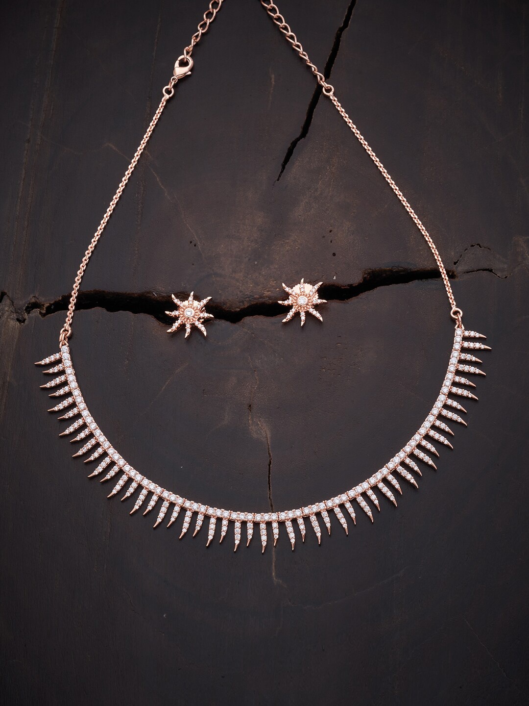 

Kushal's Fashion Jewellery Rose Gold-Plated White CZ-Studded Jewellery Set