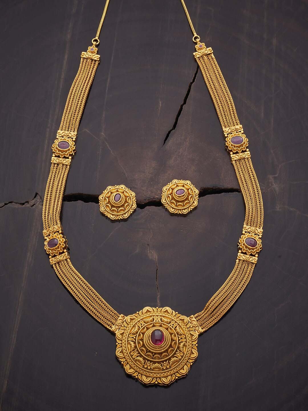 

Kushal's Fashion Jewellery Gold-Toned & Red Stone-Studded Jewellery Set