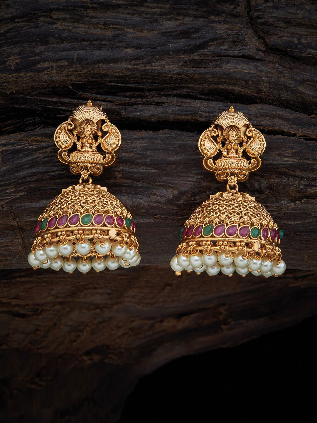 

Kushal's Fashion Jewellery Women Gold-Toned & White Contemporary Jhumkas Earrings