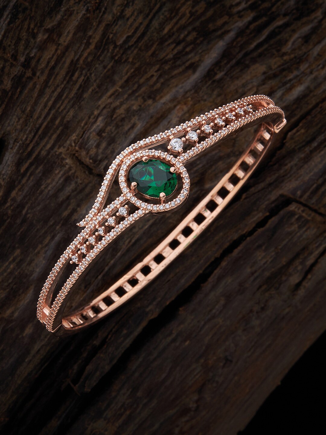 

Kushal's Fashion Jewellery Women Gold-Plated & Green Silver Kada Bracelet
