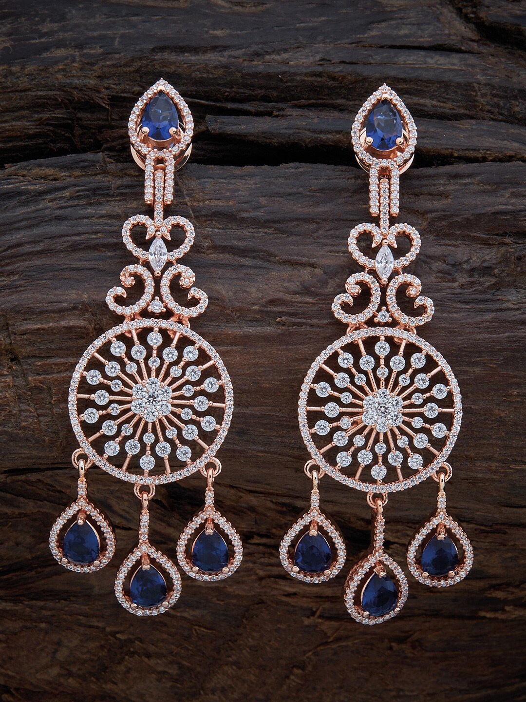 

Kushal's Fashion Jewellery Blue & White Rose Gold-Plated Contemporary Drop Earrings