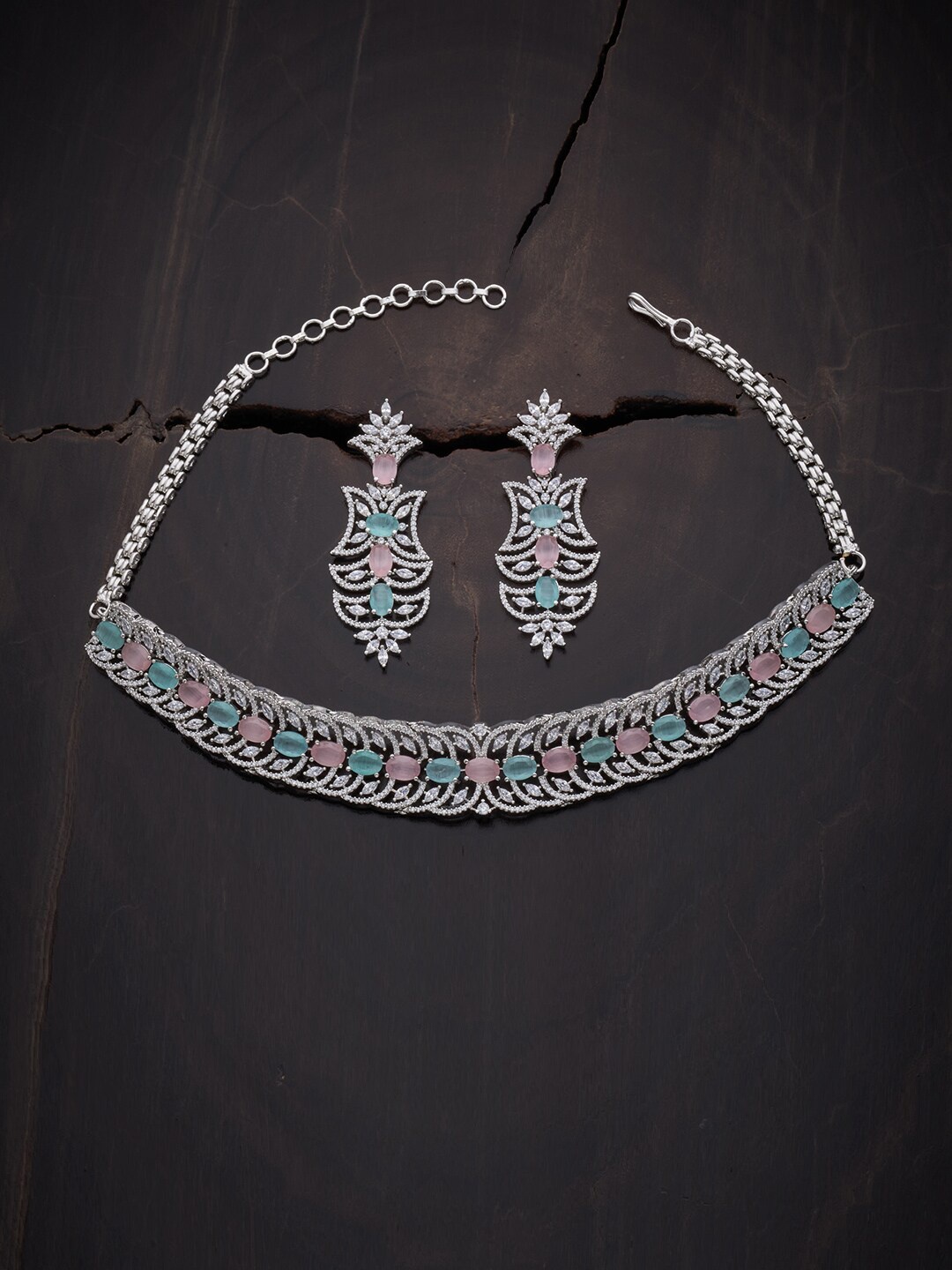 

Kushal's Fashion Jewellery Pink & Rhodium Plated Cubic Zirconia Choker Jewellery Set