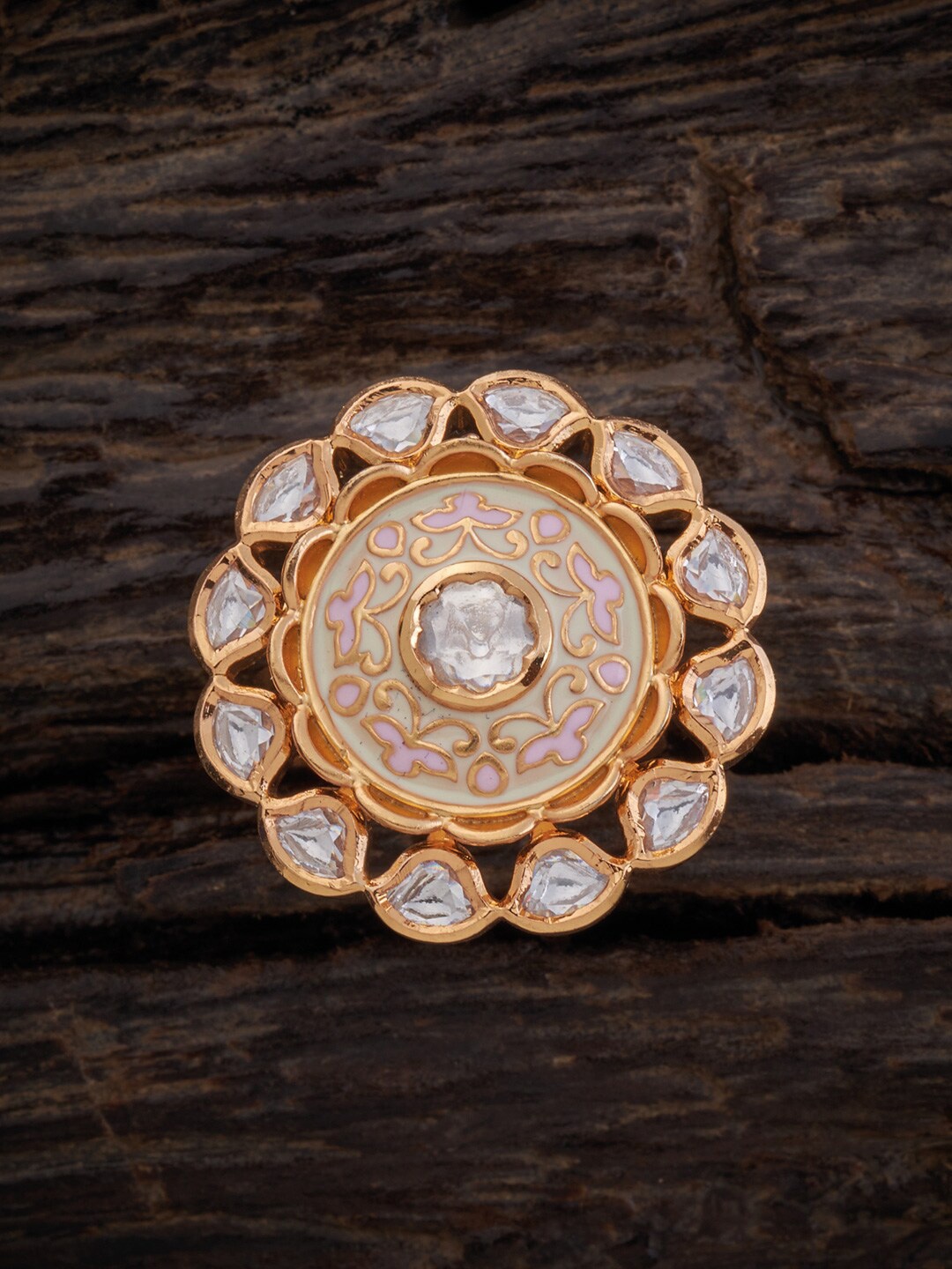 

Kushal's Fashion Jewellery Gold-Plated White Kundan-Studded Finger Ring
