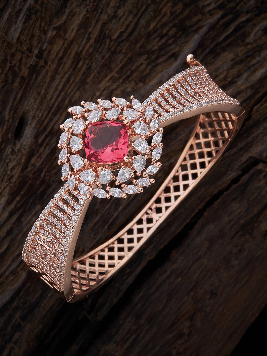 

Kushal's Fashion Jewellery Women Rose Gold Plated & White Bangle-Style Bracelet